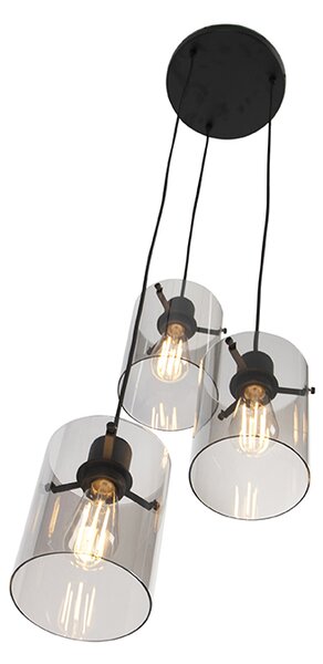 Lampada a sospensione di design nera con vetro fumé 3 luci - Dome
