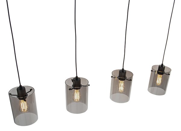 Lampada a sospensione di design nera con vetro fumé 4 luci - Dome