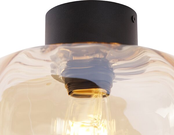Plafoniera di design nera con vetro ambrato - Qara
