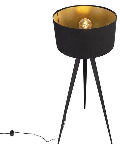 Lampada da terra nera con paralume nero e interno oro - Ilse