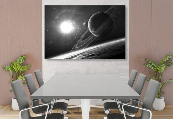 Quadro su tela – Pianeta nello spazio in bianco e nero