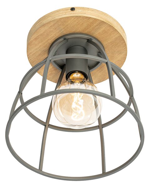 Plafoniera industriale grigio scuro con legno - Arthur
