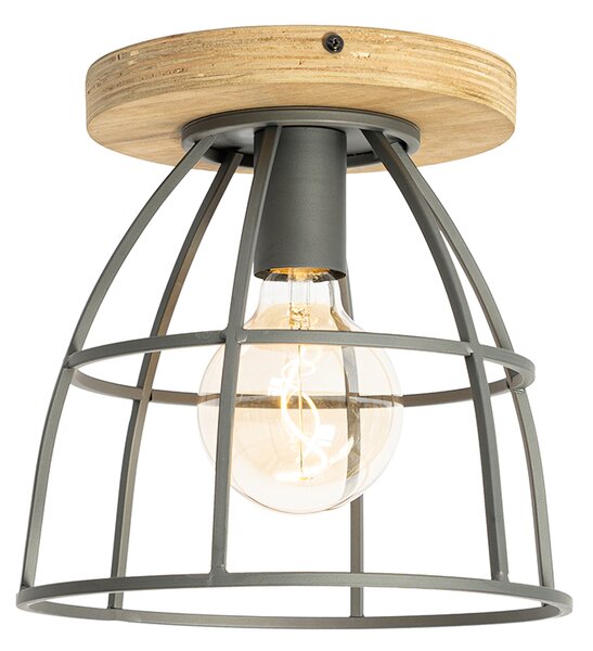 Plafoniera industriale grigio scuro con legno - Arthur