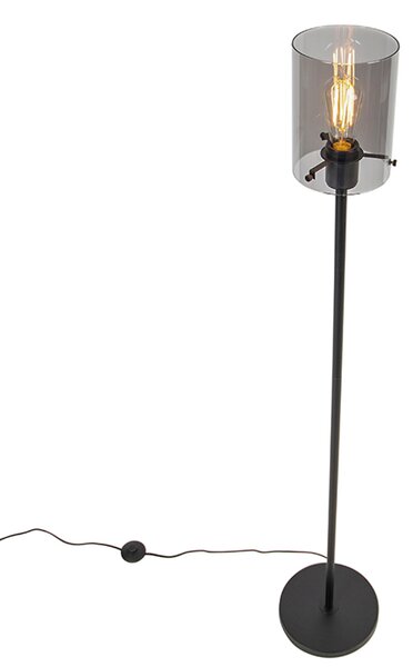 Lampada da terra di design nera con vetro fumé - Dome