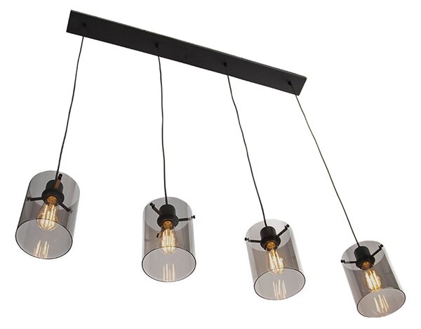 Lampada a sospensione di design nera con vetro fumé 4 luci - Dome