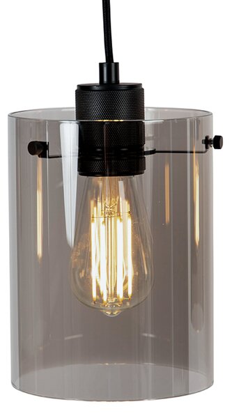 Lampada a sospensione di design nera con vetro fumé 4 luci - Dome