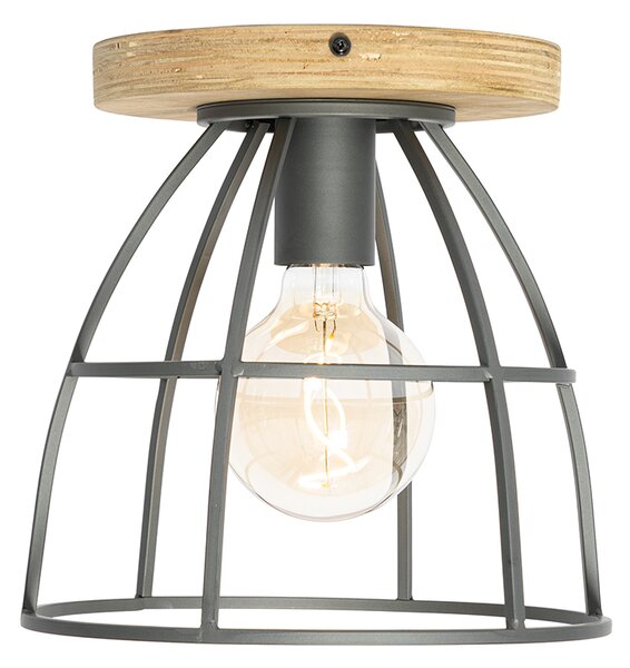 Plafoniera industriale grigio scuro con legno - Arthur