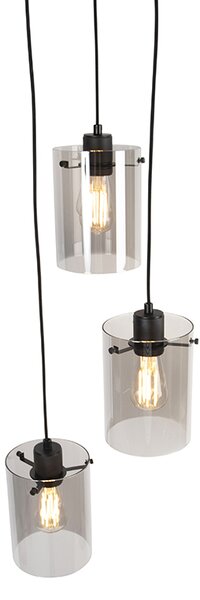 Lampada a sospensione di design nera con vetro fumé 3 luci - Dome