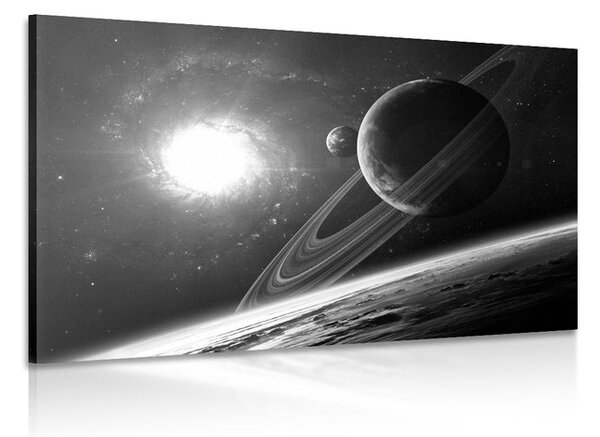 Quadro su tela – Pianeta nello spazio in bianco e nero