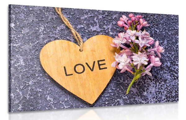 Quadro su tela – Cuore di legno con scritta Love