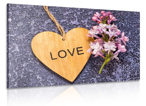 Quadro su tela – Cuore di legno con scritta Love