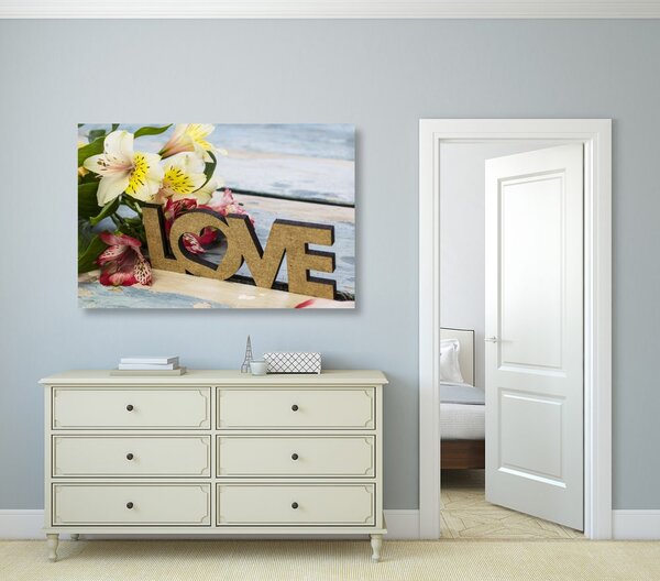 Stampa su tela – Con scritta in legno Love