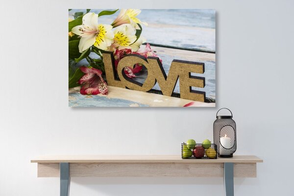 Stampa su tela – Con scritta in legno Love