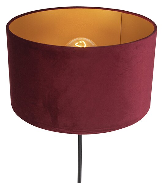 Lampada da terra nera con paralume in velluto rosso e oro 35 cm - Parte