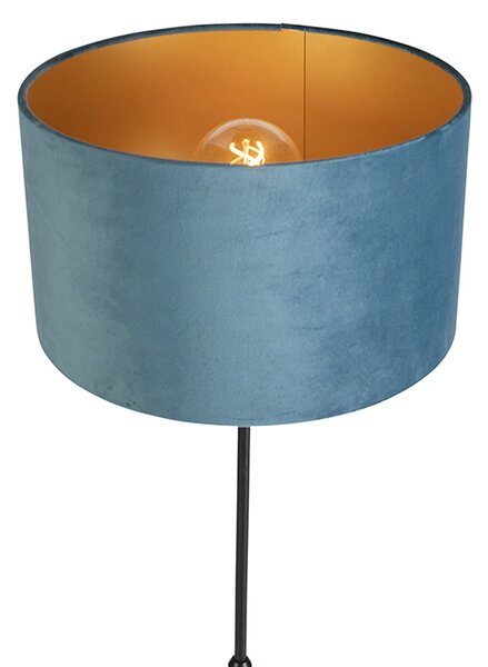 Lampada da terra nera con paralume in velluto blu con oro 35 cm - Parte