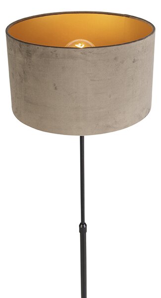 Lampada da terra nera con paralume in velluto color tortora con oro 35 cm - Parte