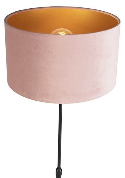 Lampada da terra nera con paralume in velluto rosa e oro 35 cm - Parte