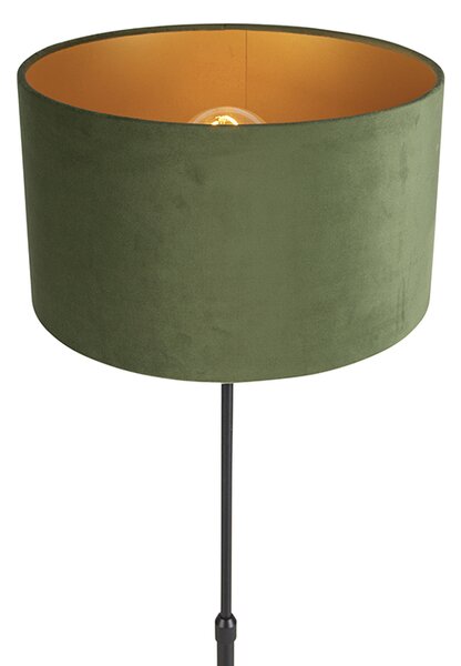 Lampada da terra nera con paralume in velluto verde con oro 35 cm - Parte