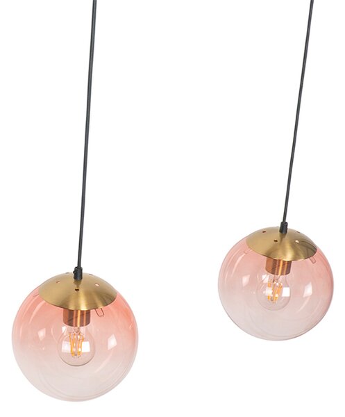 Lampada a sospensione Art Déco in ottone con vetro rosa 3 luci - Pallon