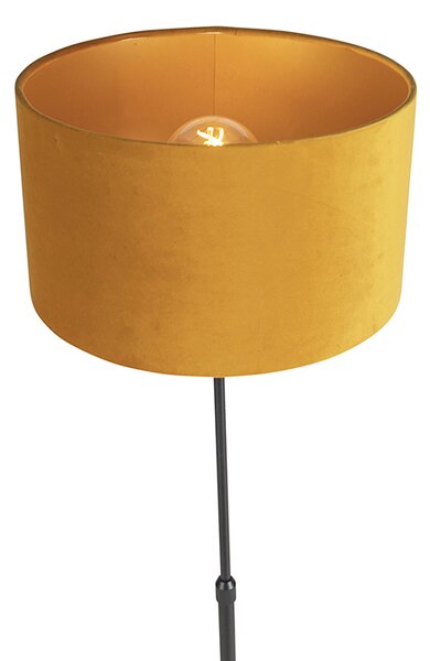 Lampada da terra nera con paralume in velluto giallo ocra con oro 35 cm - Parte