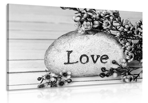 Quadro su tela – Con scritta su pietra Love in bianco e nero