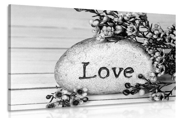 Quadro su tela – Con scritta su pietra Love in bianco e nero