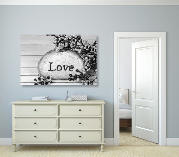 Quadro su tela – Con scritta su pietra Love in bianco e nero