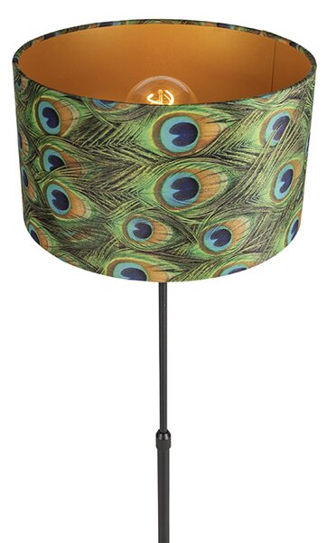 Lampada da terra nera con paralume in velluto pavone con oro 35 cm - Parte