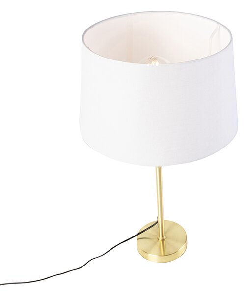 Lampada da tavolo oro/ottone con paralume in lino bianco 35 cm - Parte