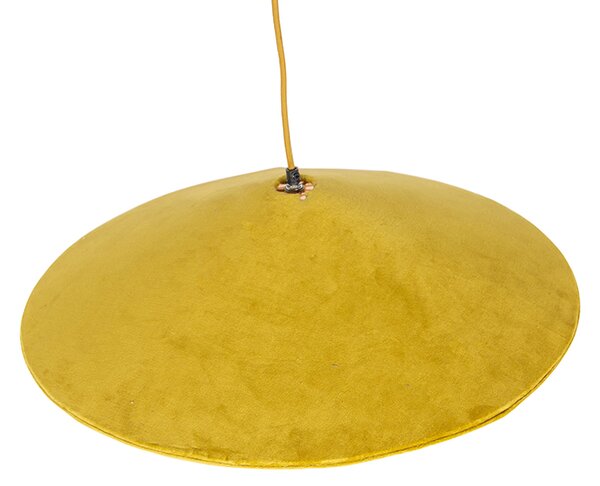 Lampada a sospensione rustica in velluto giallo con rattan 60 cm - Frills Can