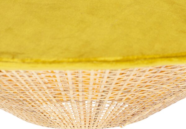 Lampada a sospensione rustica in velluto giallo con rattan 60 cm - Frills Can
