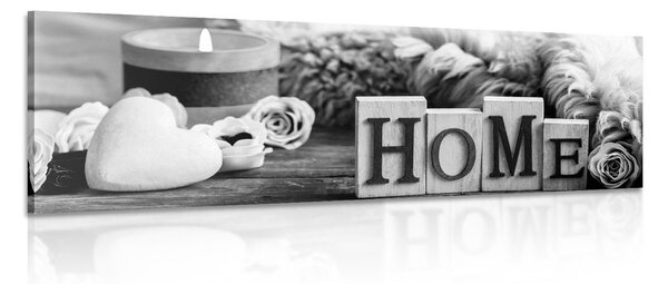 Quadro su tela – Natura morta con scritta Home in bianco e nero