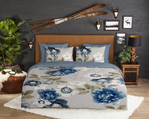 Set lenzuola letto matrimoniale in flanella blu-grigia 200x220 cm Gabin - Good Morning