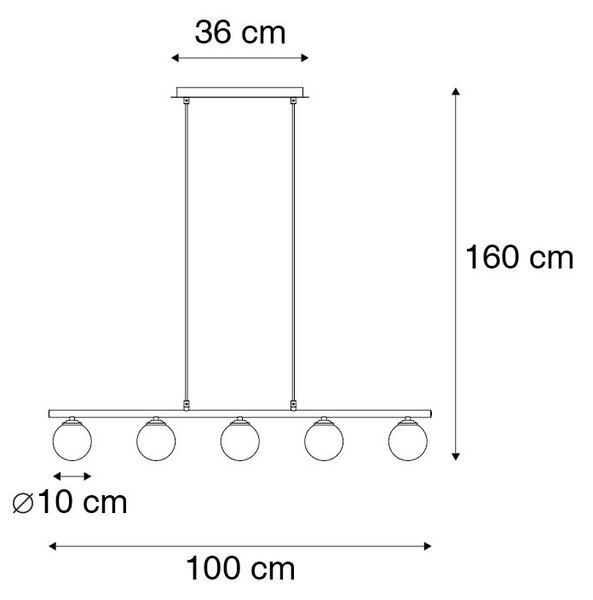 Lampada a sospensione nera 100cm 5 luci vetro fumé - ATHENAS