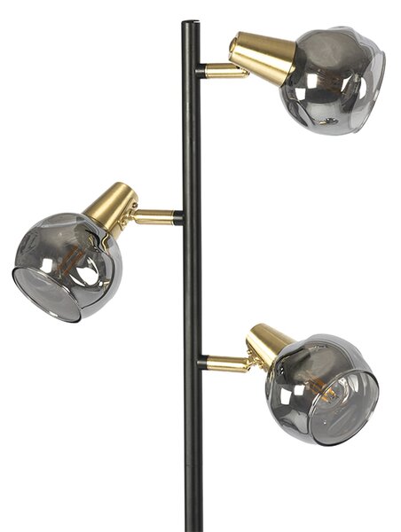 Lampada da terra Art Déco nera e oro con vetro fumé 3 luci - VIDRO