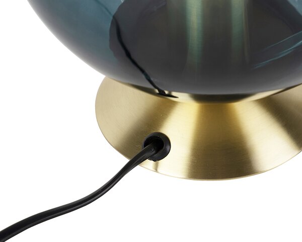 Lampada da tavolo Art Déco in ottone con vetro blu oceano - Pallon