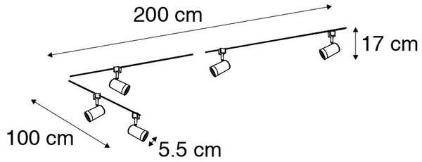 Sistema di illuminazione a binario moderno con 5 faretti bianco monofase - Iconic Jeana