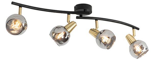 Plafoniera Art Deco dorata vetro fumé 4 luci - Vidro