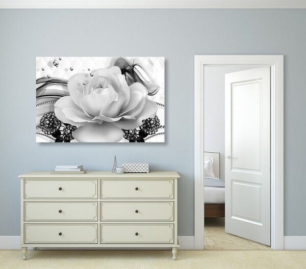 Quadro su tela – Rose di lusso con astrazione in bianco e nero