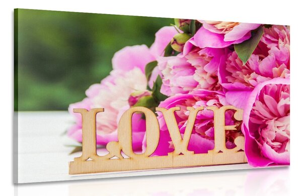 Quadro su tela – Peonie con scritta Love