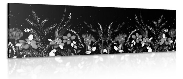 Quadro su tela – Con ornamento floreale in bianco e nero