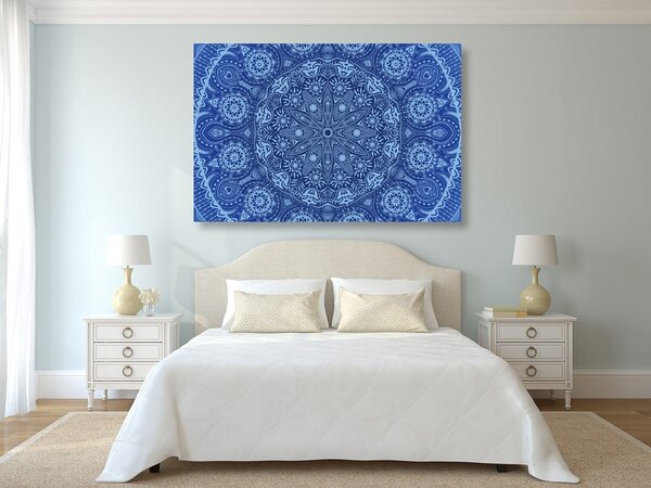 Quadro su tela – Mandala ornamentale con pizzo in blu