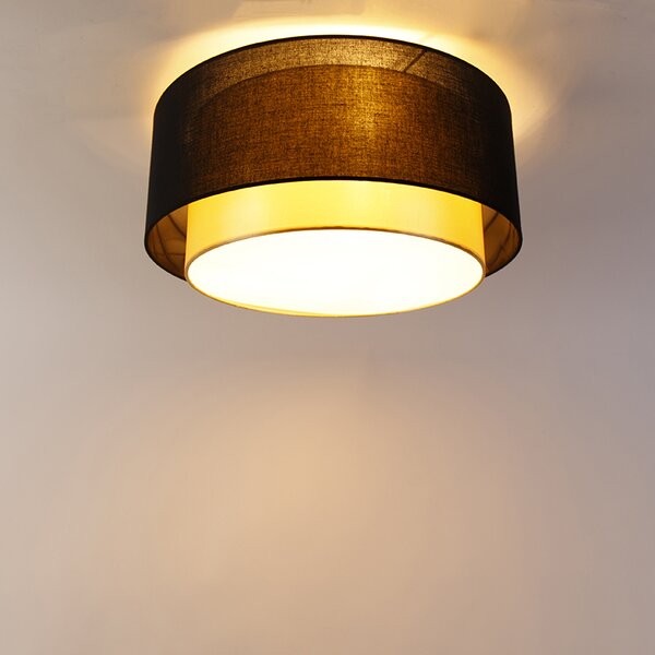 Plafoniera moderna nera con oro 50 cm 3 luci - Drum Duo