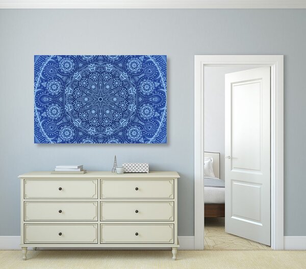 Quadro su tela – Mandala ornamentale con pizzo in blu