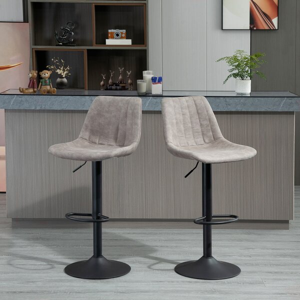 HOMCOM Set di 2 Sgabelli Alti con Schienale, Poggiapiedi, Base Rotonda in Metallo e Altezza Regolabile, in Microfibra, Grigio | Aosom Italy