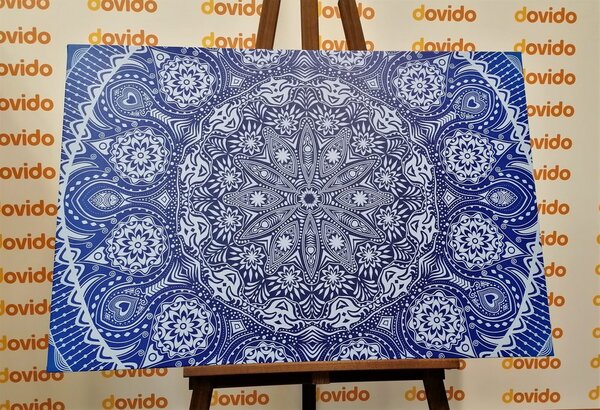 Quadro su tela – Mandala ornamentale con pizzo in blu
