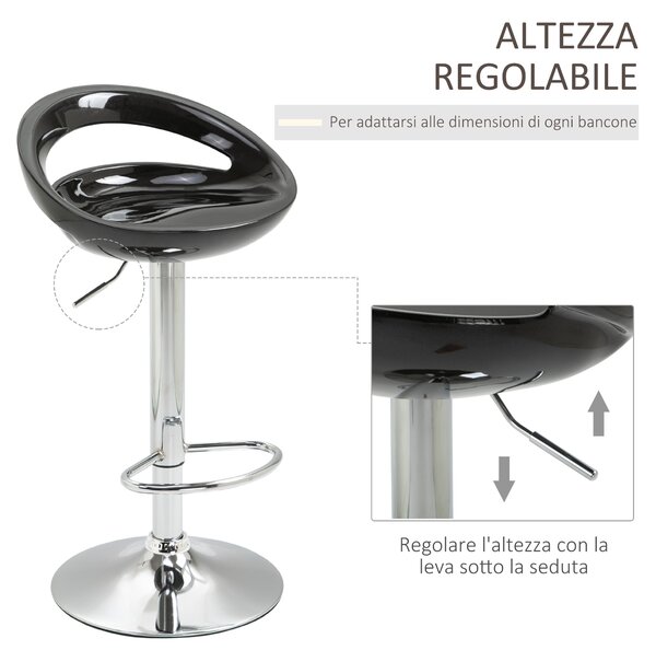 HOMCOM Set 2 Pezzi, Sgabello da Bar Girevole con Poggiapiedi e Altezza Regolabile in Metallo e ABS Nero, 46x41x76-96 cm|Aosom