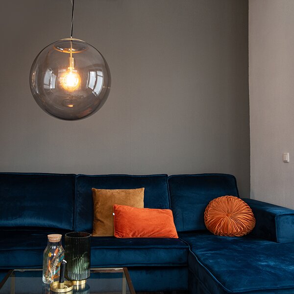 Lampada a sospensione moderna ottone con vetro fumé 50 cm - Ball