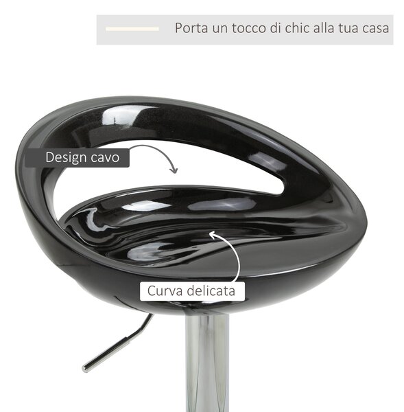 HOMCOM Set 2 Pezzi, Sgabello da Bar Girevole con Poggiapiedi e Altezza Regolabile in Metallo e ABS Nero, 46x41x76-96 cm|Aosom