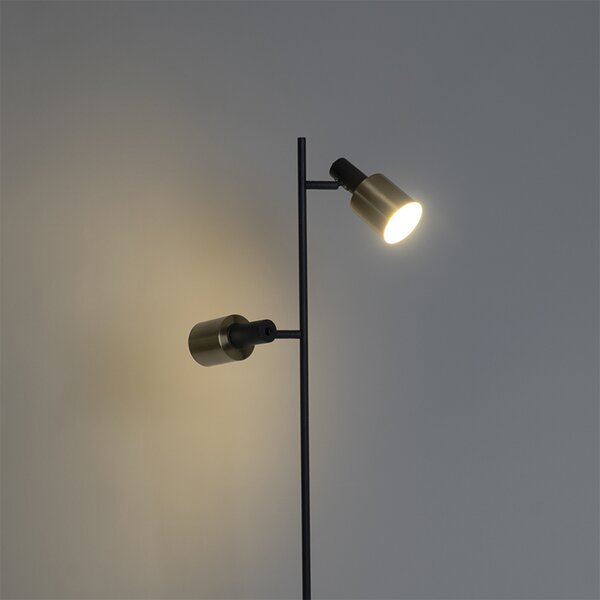 Lampada da terra di design nera con oro 2 luci - Stijn